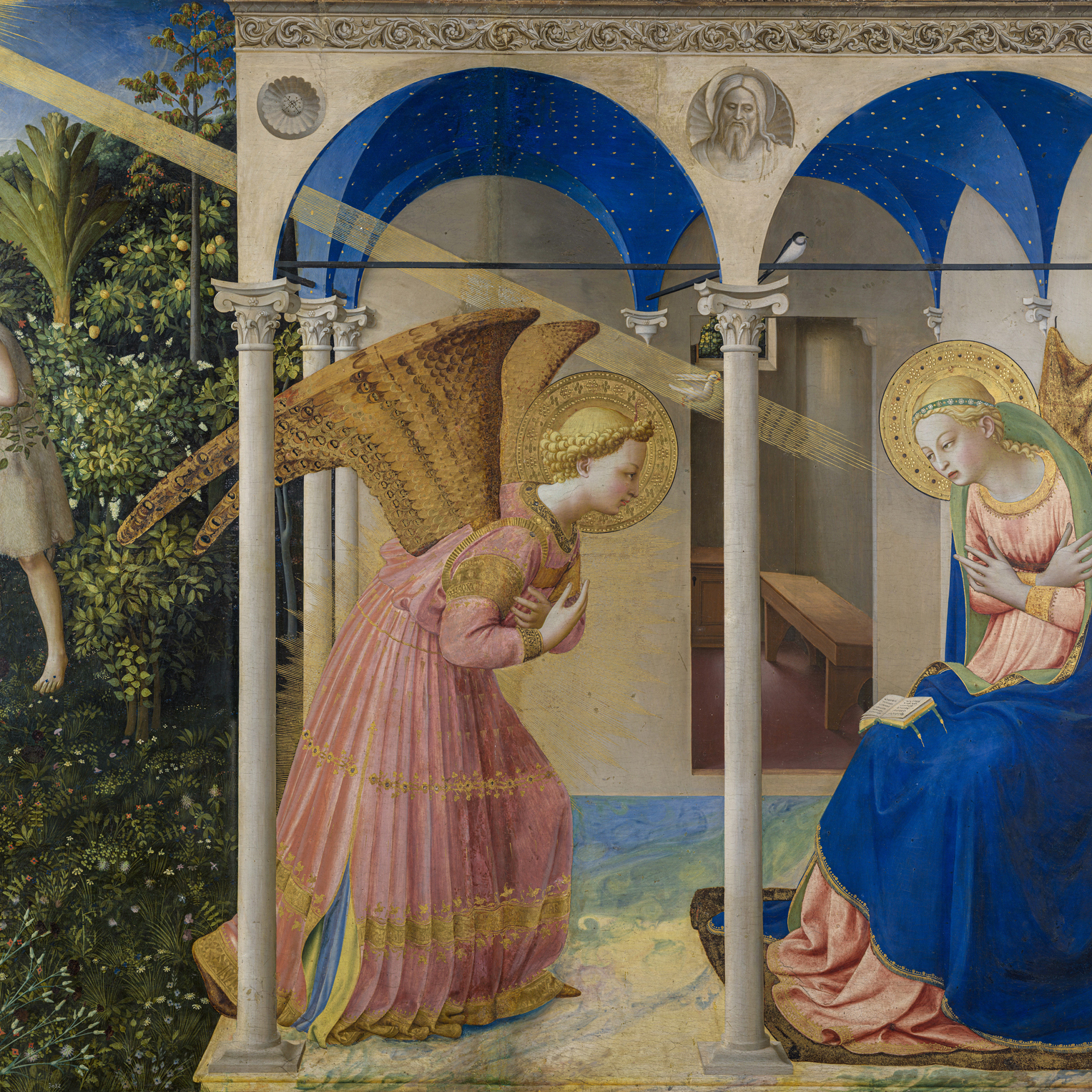 Fra - Beato - Angelico, The Annunciation - Main panel, 1432, tempera on wood, Prado Museum, Madrid, Spain.